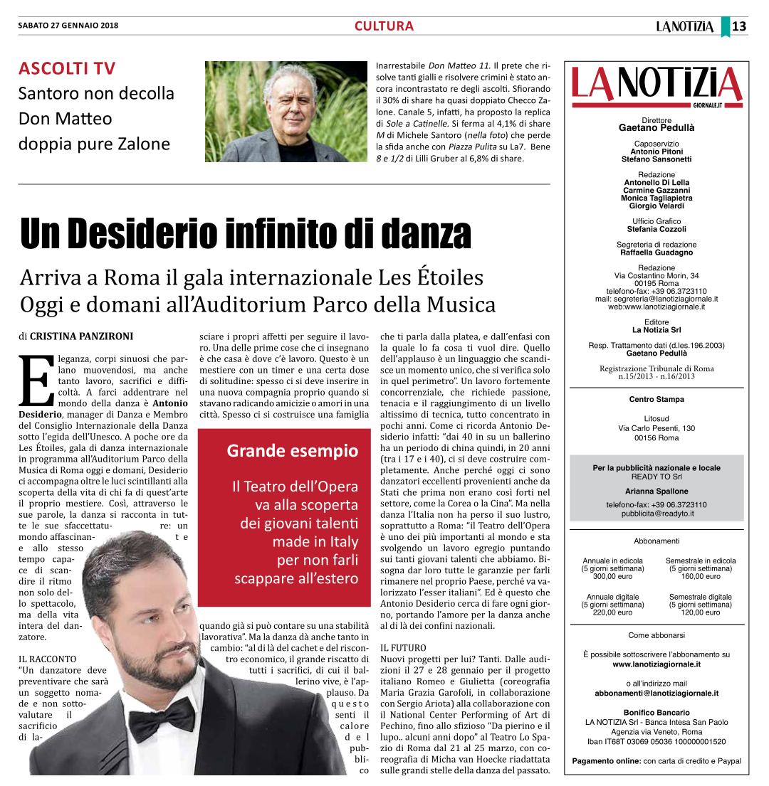 INTERVISTA AL QUOTIDIANO “LA NOTIZIA”