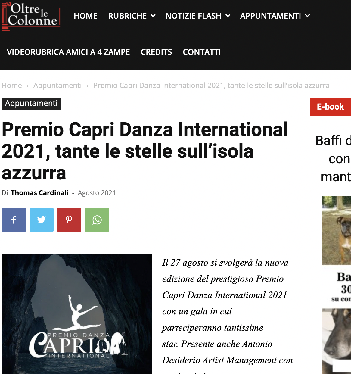Premio Capri Danza International – Oltre le Colonne